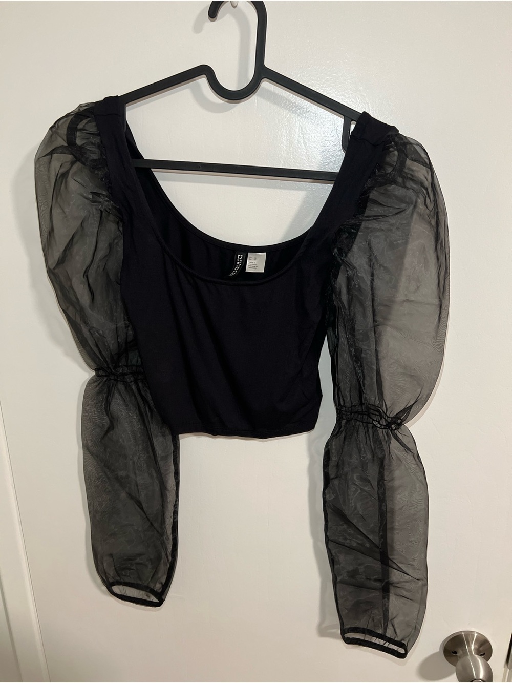 Divided Black Puff-Sleeve Crop Top